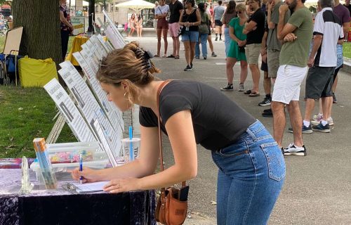 To mark the 23rd anniversary of the Chinese Communist government’s brutal persecution of Falun Gong and to raise awareness, practitioners from across New England gathered to hold an anti-persecution rally, poster exhibit, and group exercises.